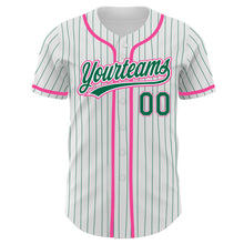 Laden Sie das Bild in den Galerie-Viewer, Custom White Kelly Green Pinstripe Kelly Green-Pink Authentic Baseball Jersey
