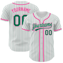 Laden Sie das Bild in den Galerie-Viewer, Custom White Kelly Green Pinstripe Kelly Green-Pink Authentic Baseball Jersey
