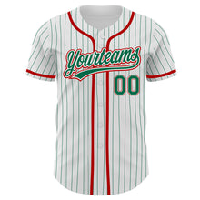 Загрузить изображение в средство просмотра галереи, Custom White Kelly Green Pinstripe Kelly Green-Red Authentic Baseball Jersey
