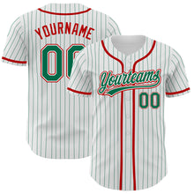 Загрузить изображение в средство просмотра галереи, Custom White Kelly Green Pinstripe Kelly Green-Red Authentic Baseball Jersey
