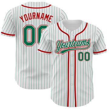 Custom White Kelly Green Pinstripe Kelly Green-Red Authentic Baseball Jersey