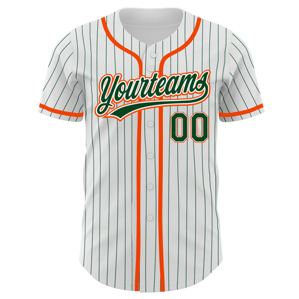 Cheap Custom White Green Pinstripe Green-Orange Authentic Baseball