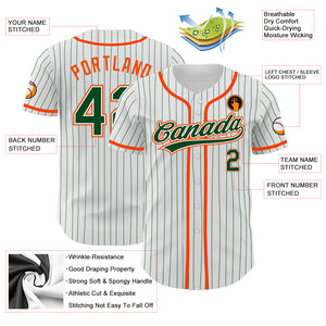 Custom White Green Pinstripe Green-Orange Authentic Baseball Jersey