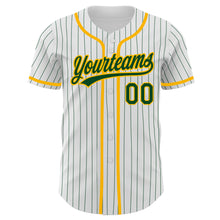 Загрузить изображение в средство просмотра галереи, Custom White Green Pinstripe Green-Gold Authentic Baseball Jersey
