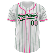 Загрузить изображение в средство просмотра галереи, Custom White Green Pinstripe Green-Pink Authentic Baseball Jersey
