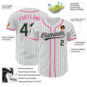 Custom White Green Pinstripe Green-Pink Authentic Baseball Jersey