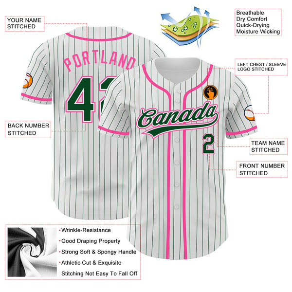 Cheap Custom Green White Pinstripe Pink Authentic Baseball Jersey Free  Shipping – CustomJerseysPro