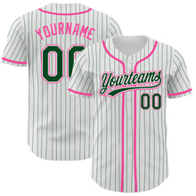 Загрузить изображение в средство просмотра галереи, Custom White Green Pinstripe Green-Pink Authentic Baseball Jersey
