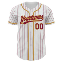 Laden Sie das Bild in den Galerie-Viewer, Custom White Crimson Pinstripe Crimson-Old Gold Authentic Baseball Jersey
