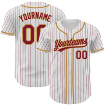 Laden Sie das Bild in den Galerie-Viewer, Custom White Crimson Pinstripe Crimson-Old Gold Authentic Baseball Jersey
