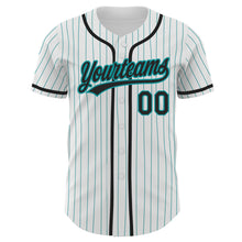 Laden Sie das Bild in den Galerie-Viewer, Custom White Teal Pinstripe Black Authentic Baseball Jersey
