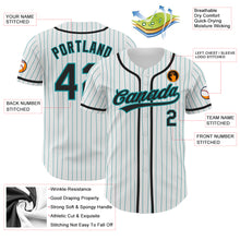 Laden Sie das Bild in den Galerie-Viewer, Custom White Teal Pinstripe Black Authentic Baseball Jersey
