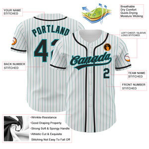 Custom White Teal Pinstripe Black Authentic Baseball Jersey