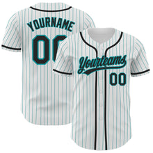 Laden Sie das Bild in den Galerie-Viewer, Custom White Teal Pinstripe Black Authentic Baseball Jersey
