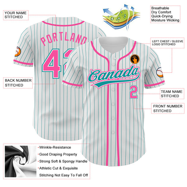 Cheap Custom Pink White Pinstripe Teal Authentic Baseball Jersey Free  Shipping – CustomJerseysPro