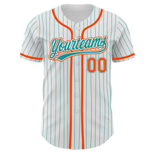 Laden Sie das Bild in den Galerie-Viewer, Custom White Teal Pinstripe Teal-Orange Authentic Baseball Jersey
