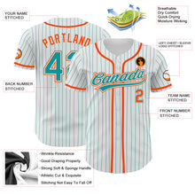 Laden Sie das Bild in den Galerie-Viewer, Custom White Teal Pinstripe Teal-Orange Authentic Baseball Jersey
