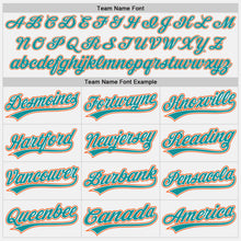 Laden Sie das Bild in den Galerie-Viewer, Custom White Teal Pinstripe Teal-Orange Authentic Baseball Jersey
