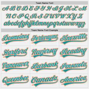 Custom White Teal Pinstripe Teal-Orange Authentic Baseball Jersey