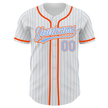 Load image into Gallery viewer, Custom White Light Blue Pinstripe Light Blue-Orange Authentic Baseball Jersey
