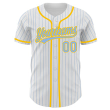 Загрузить изображение в средство просмотра галереи, Custom White Light Blue Pinstripe Light Blue-Yellow Authentic Baseball Jersey
