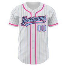 Загрузить изображение в средство просмотра галереи, Custom White Light Blue Pinstripe Light Blue Black-Pink Authentic Baseball Jersey
