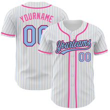 Загрузить изображение в средство просмотра галереи, Custom White Light Blue Pinstripe Light Blue Black-Pink Authentic Baseball Jersey
