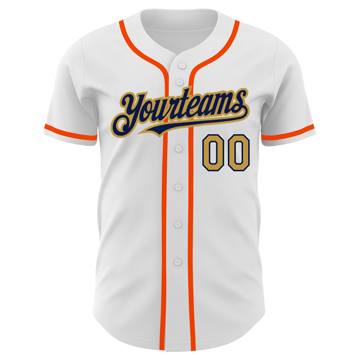 Cheap Custom White Old Gold Navy-Orange Authentic Baseball Jersey