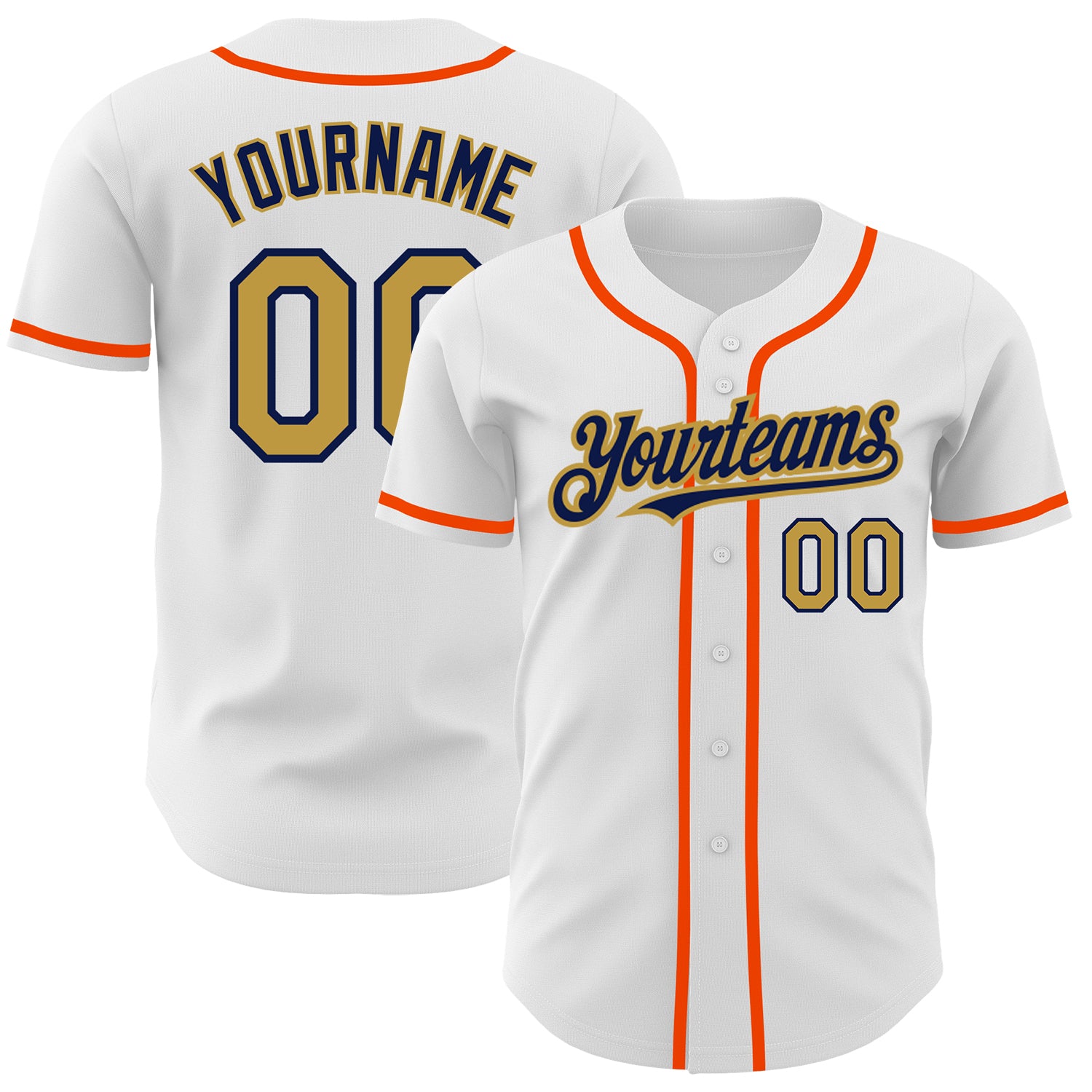 Cheap Custom White Old Gold Navy-Orange Authentic Baseball Jersey