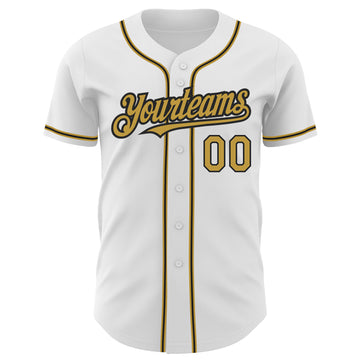 Custom White Old Gold-Black Authentic Baseball Jersey