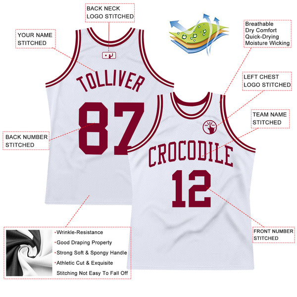 Custom Maroon White Black-Gray Authentic Throwback Basketball Jersey  Discount