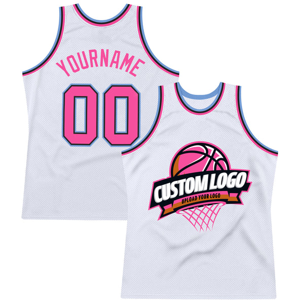 Cheap Custom White Pink Black-Light Blue Authentic Throwback Basketball  Jersey Free Shipping – CustomJerseysPro