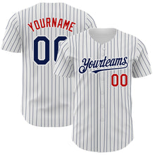 Laden Sie das Bild in den Galerie-Viewer, Custom White Navy Pinstripe Red Authentic Baseball Jersey
