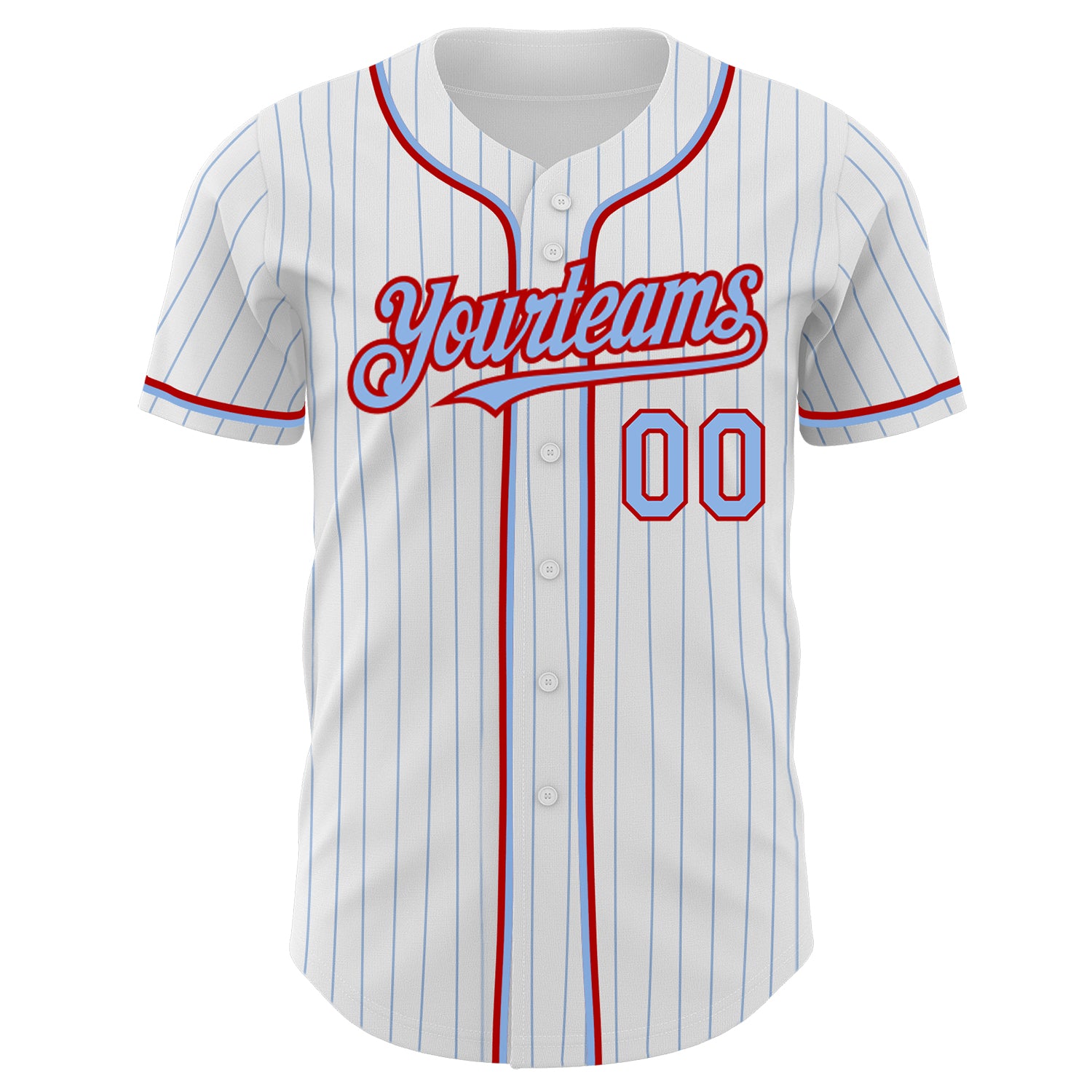 Custom White Light Blue Pinstripe Light Blue-Red Authentic Baseball Jersey Preschool Size:L