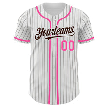 Загрузить изображение в средство просмотра галереи, Custom White Brown Pinstripe Pink Authentic Baseball Jersey
