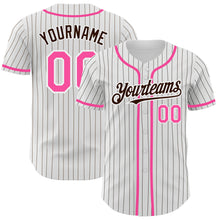 Загрузить изображение в средство просмотра галереи, Custom White Brown Pinstripe Pink Authentic Baseball Jersey
