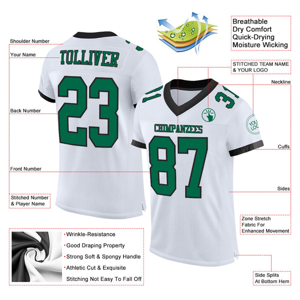 Cheap Custom White Kelly Green-Black Mesh Authentic Football Jersey Free  Shipping – CustomJerseysPro