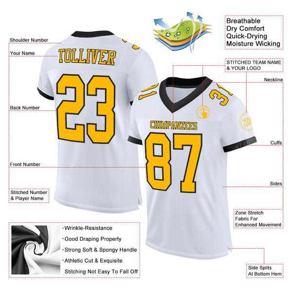 Cheap Custom White Black-Gold Mesh Authentic Football Jersey Free Shipping  – CustomJerseysPro