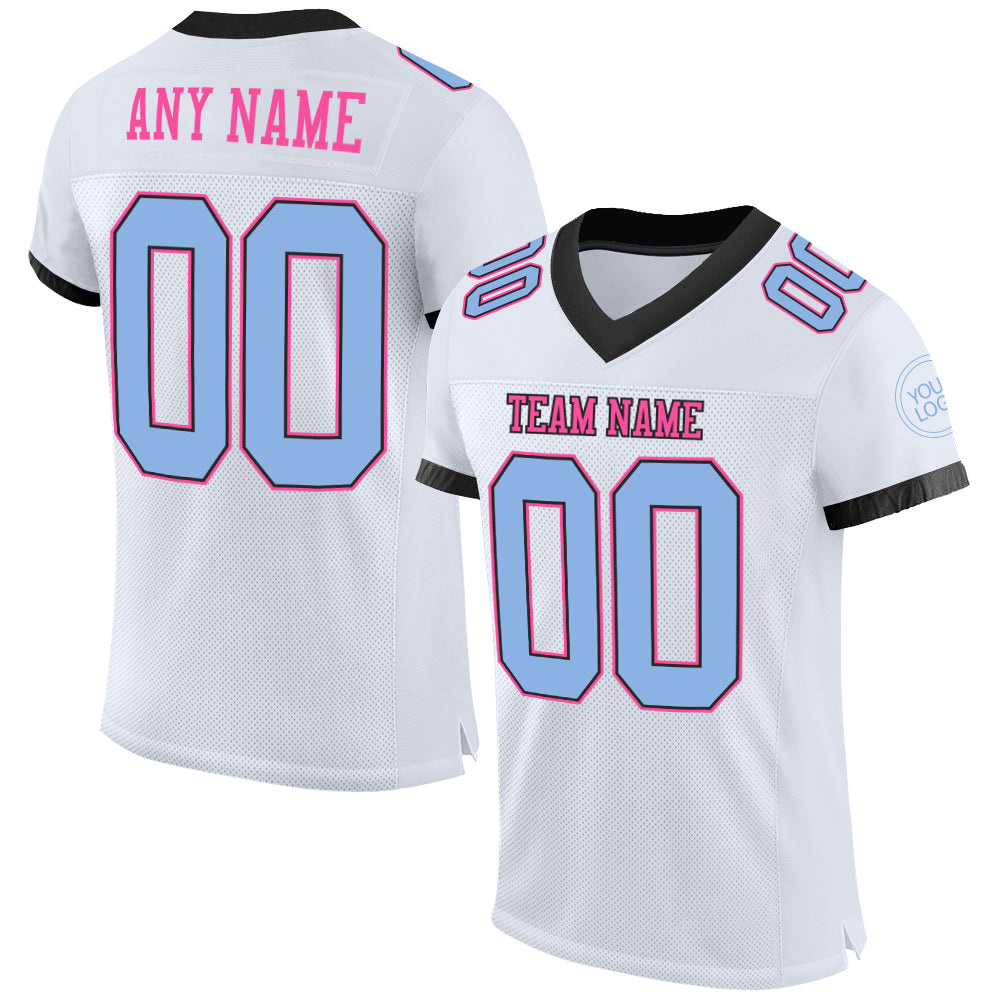 Custom Football Jersey White Light Blue Black-Pink Mesh Authentic Men's Size:3XL