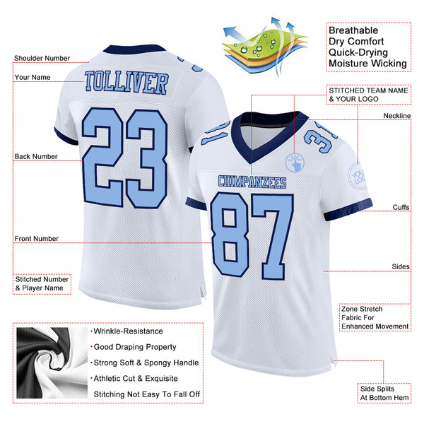 Cheap Custom Light Blue Gold-White Mesh Authentic Football Jersey Free  Shipping – CustomJerseysPro