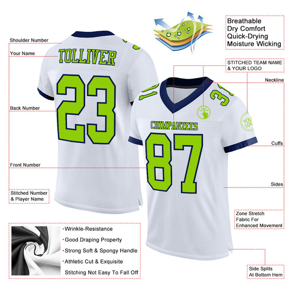 Custom Navy Neon Green-White Mesh Authentic Football Jersey