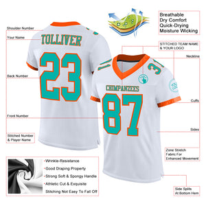 Custom White Aqua-Orange Mesh Authentic Football Jersey