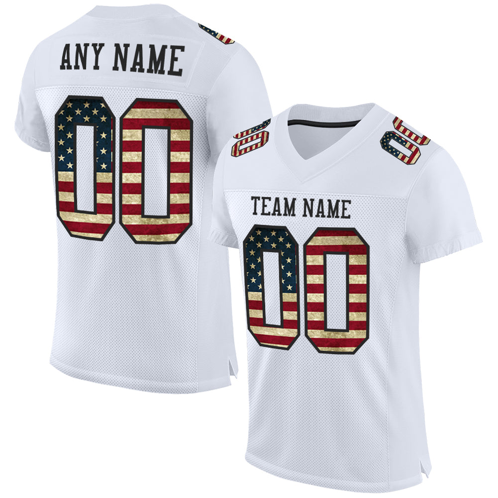 Custom White Vintage USA Flag-Black Mesh Authentic Football Jersey