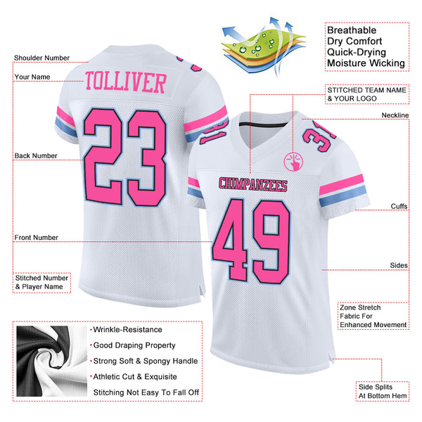 Custom Black Light Blue-Pink Mesh Authentic Football Jersey Discount