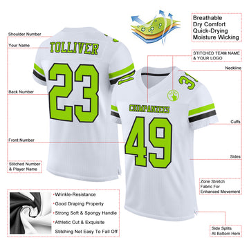 Custom White Neon Green-Black Mesh Authentic Football Jersey