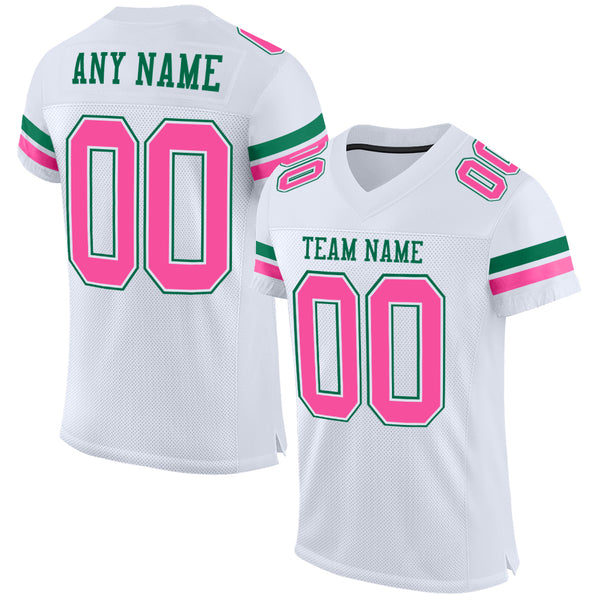 Custom Team Football Authentic Pink Mesh Jersey White