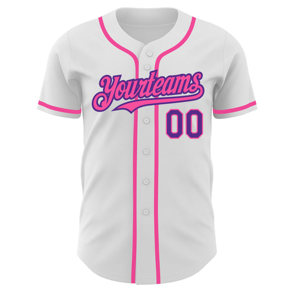 Custom Team Pink Baseball Authentic White Jersey Light Blue