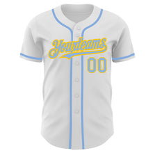 Загрузить изображение в средство просмотра галереи, Custom White Light Blue-Yellow Authentic Baseball Jersey
