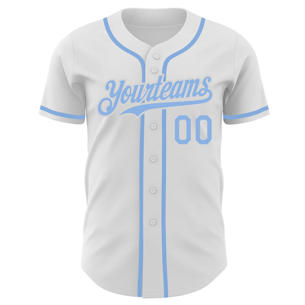 Cheap Custom White Light Blue Authentic Baseball Jersey Free