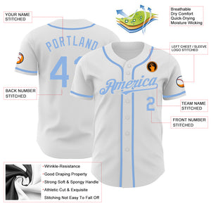 Custom White Light Blue Authentic Baseball Jersey